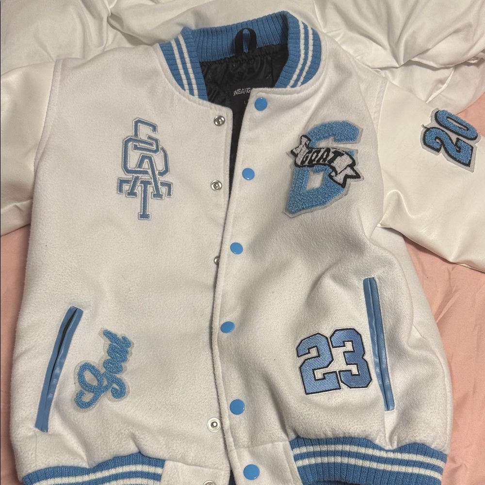 Kids White and Blue Varsity Jacket